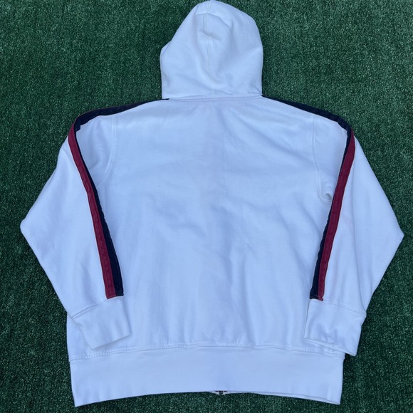 VTG Nautica Hoodie Mens XL White Striped Full Zip Skater Boxy Spellout 90s Y2K - Picture 8 of 12